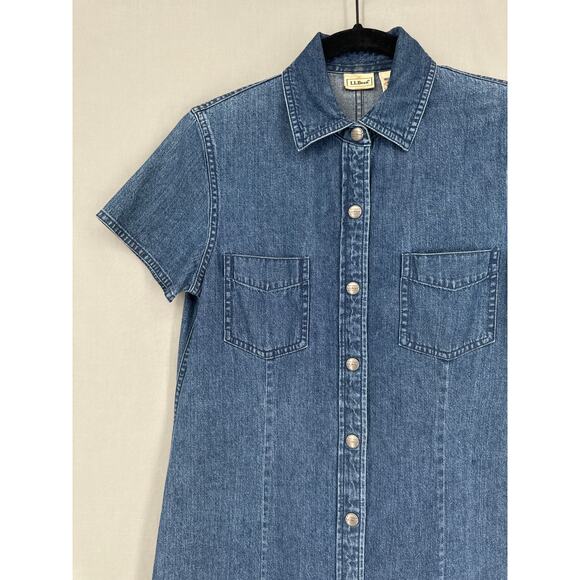 Vintage LL Bean Dress Womens Small Blue Denim Mini Button Western Boho Bohemian - Picture 5 of 8